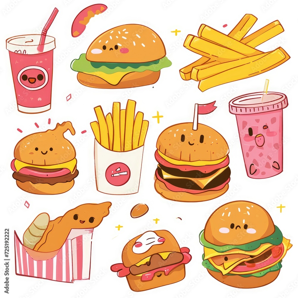Set of food various style cartoon Set of food various style cartoon