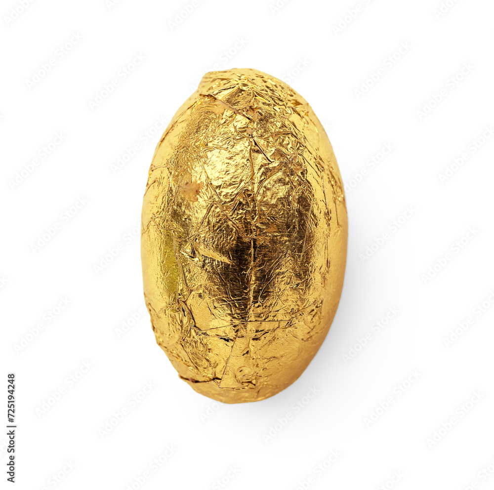Naklejka premium Tasty chocolate Easter egg in foil on white background