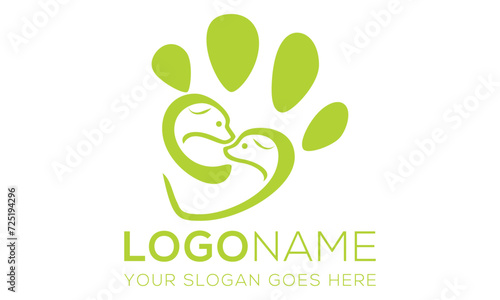 Green Color Line Art Dog and Cat Paw Logo Design
