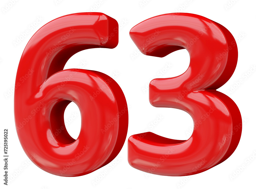 63 number red 3d render
