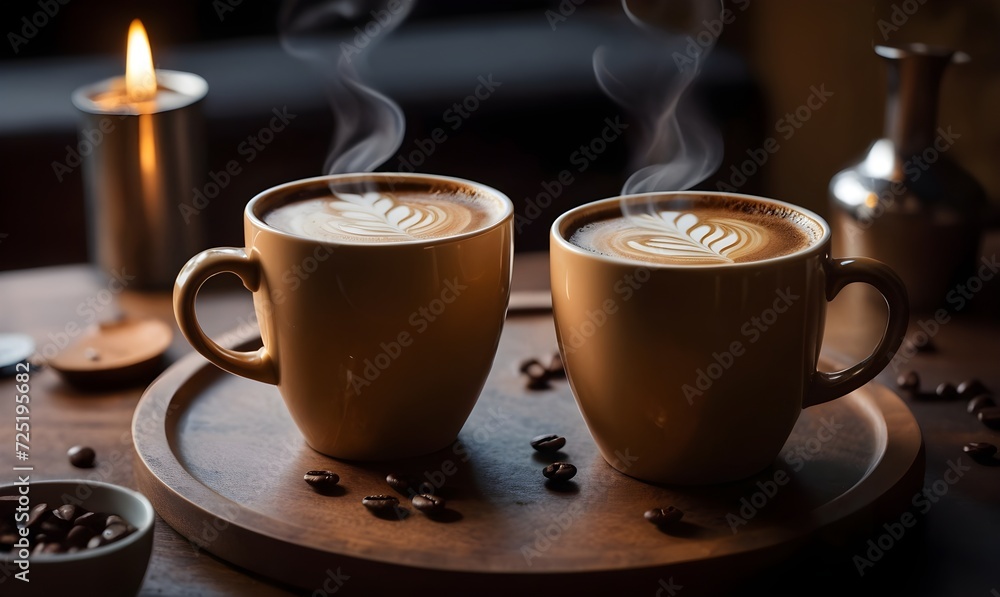 Two Cups Of Coffee On Table Two Cups Of Coffee On Table