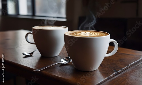Two Cups Of Coffee On Table