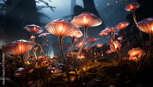 Bright summer meadow illuminated by vibrant sunset colors generated by AI