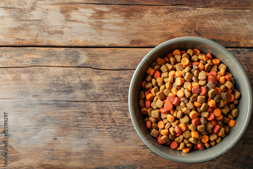 Above View: Close-Up of Dog Food Bowl with Space for Informative Text