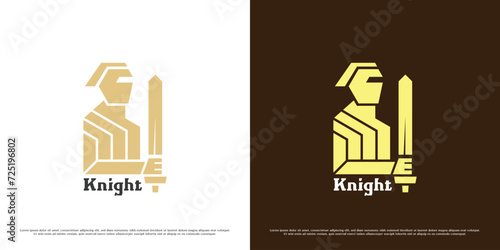 Knight logo design illustration. Classic ancient kingdom war soldier mascot silhouette army palace. Simple icon symbol old vintage hipster classic eccentric elegant.