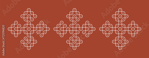 Indian Traditional and Cultural pulli or sikku Kolam design vector, set of editable home decor patterns