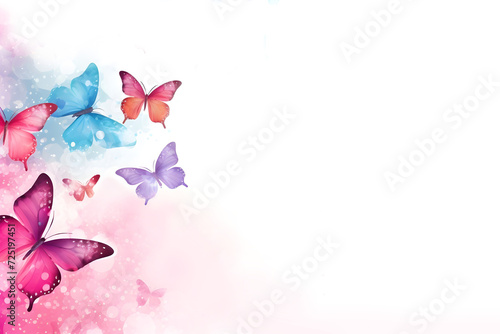 Watercolor elegant soft butterflies border background with white blank space for banner card design 
