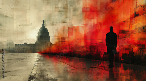Abstract Capitol Building Painting with Man Walking