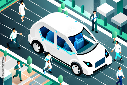 Vector isometric illustration of a self-driving car