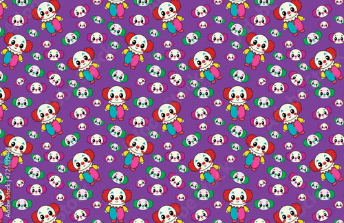Cute clown vector illustration, background, for fabrics, and backgrounds
