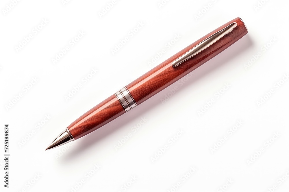 Close-up wooden pen on white background Close-up wooden pen on white background