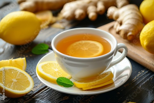 Natural tea with honey, lemon and ginger for health