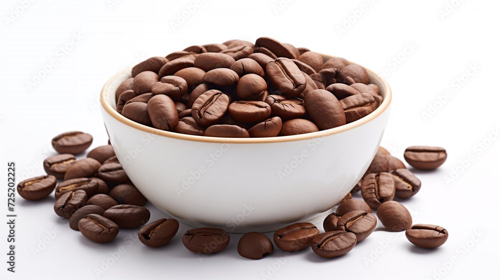 coffee seeds in white bowl isolated on white background coffee seeds in white bowl isolated on white background