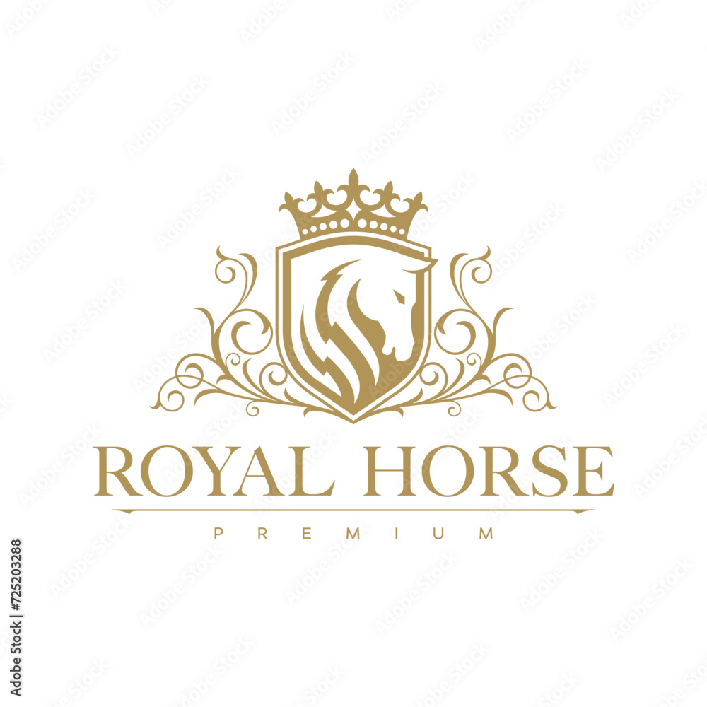 Golden Horse logo design. Elegant and luxury horse logo concept. Vector logo template. luxury premium vector logo with golden