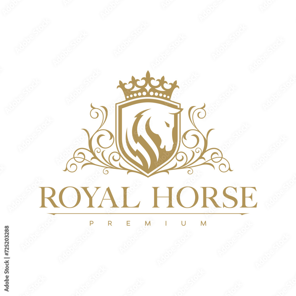 Golden Horse logo design. Elegant and luxury horse logo concept. Vector logo template. luxury premium vector logo with golden Golden Horse logo design. Elegant and luxury horse logo concept. Vector logo template. luxury premium vector logo with golden