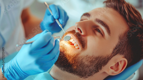 modern clinic or hospital getting handsome adult man client patient Dental care, and receiving cosmetic health Dental care