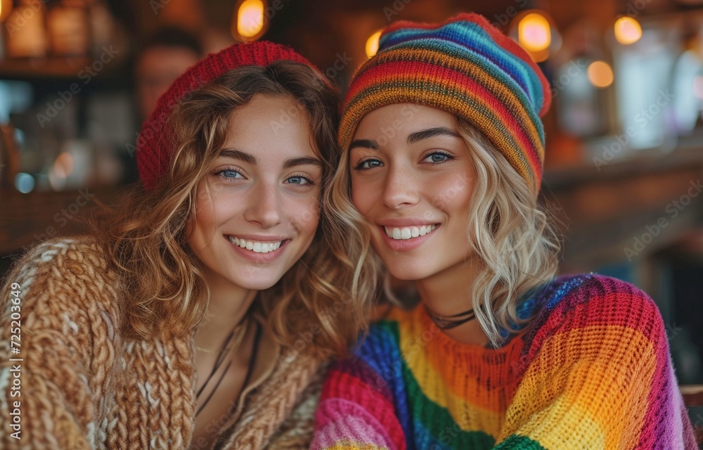 In the flat, a gay couple and a young man who identifies as non-binary and carries an LGBT clothing style are having fun. In the flat, a gay couple and a young man who identifies as non-binary and carries an LGBT clothing style are having fun.