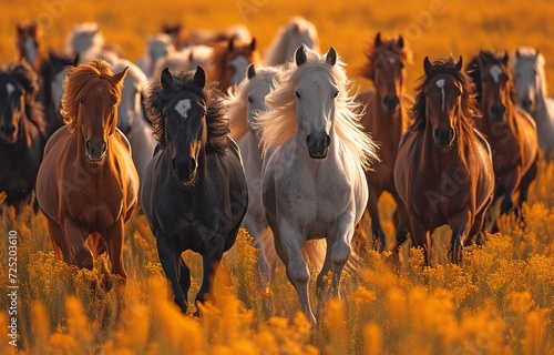 a group of horses galloping across a field 