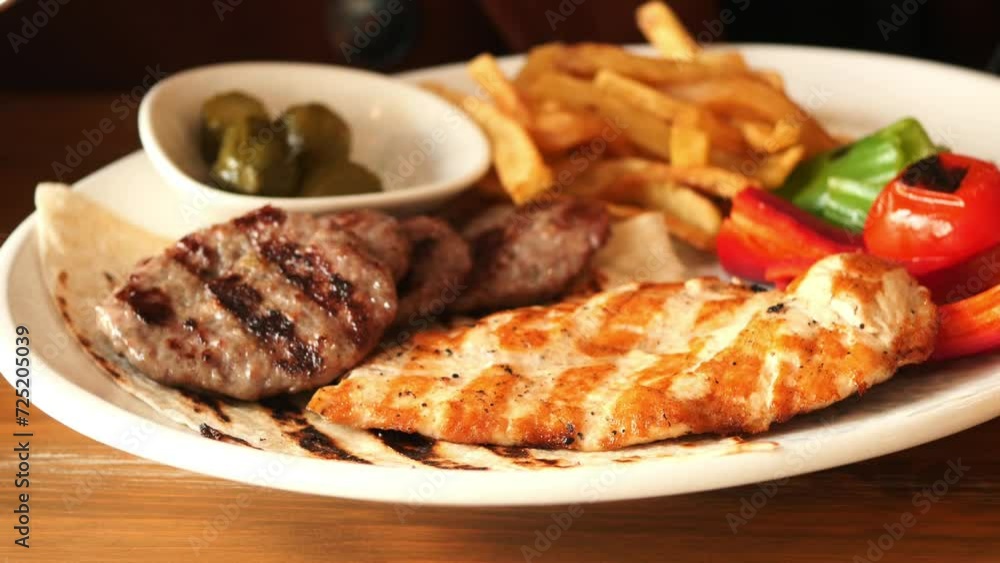 cutting grill chicken meat with knife cutting grill chicken meat with knife