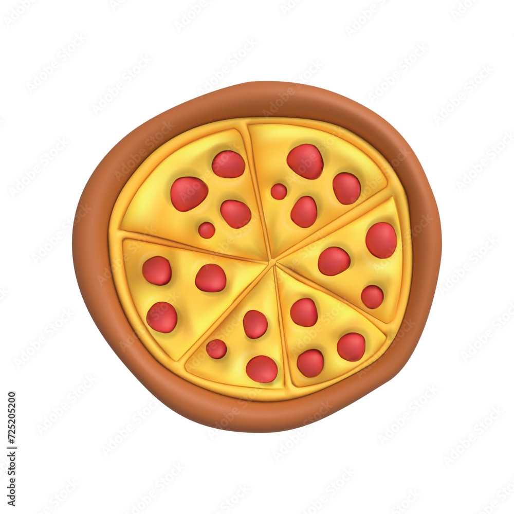 3D sliced pizza on white background. Plasticine cartoon style icon. Vector illustration design. 3D sliced pizza on white background. Plasticine cartoon style icon. Vector illustration design.