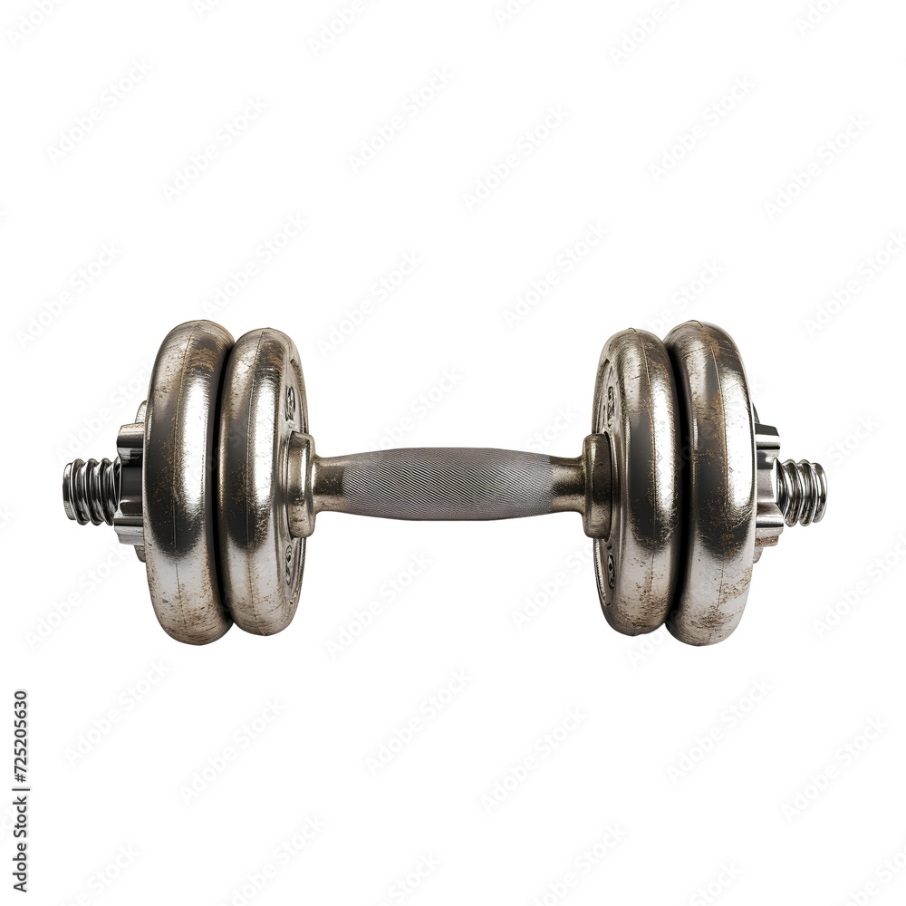 Fototapeta premium Sportive metal dumbbell, isolated on transparent background