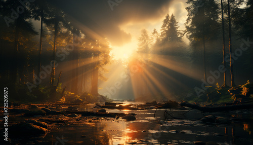 Tranquil scene autumn forest, vibrant leaves, sunlight reflecting on pond generated by AI