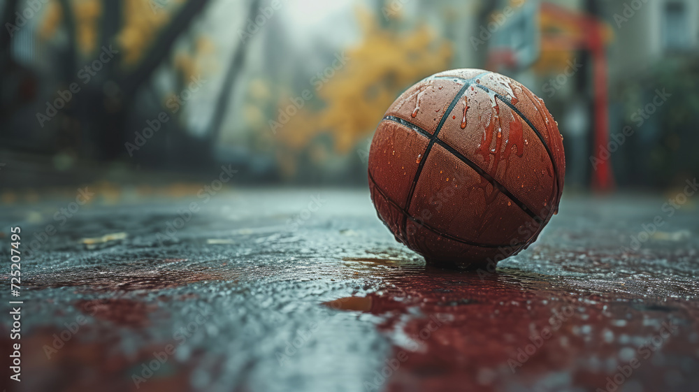 Basketball on a basketball court, generative ai. Basketball on a basketball court, generative ai.