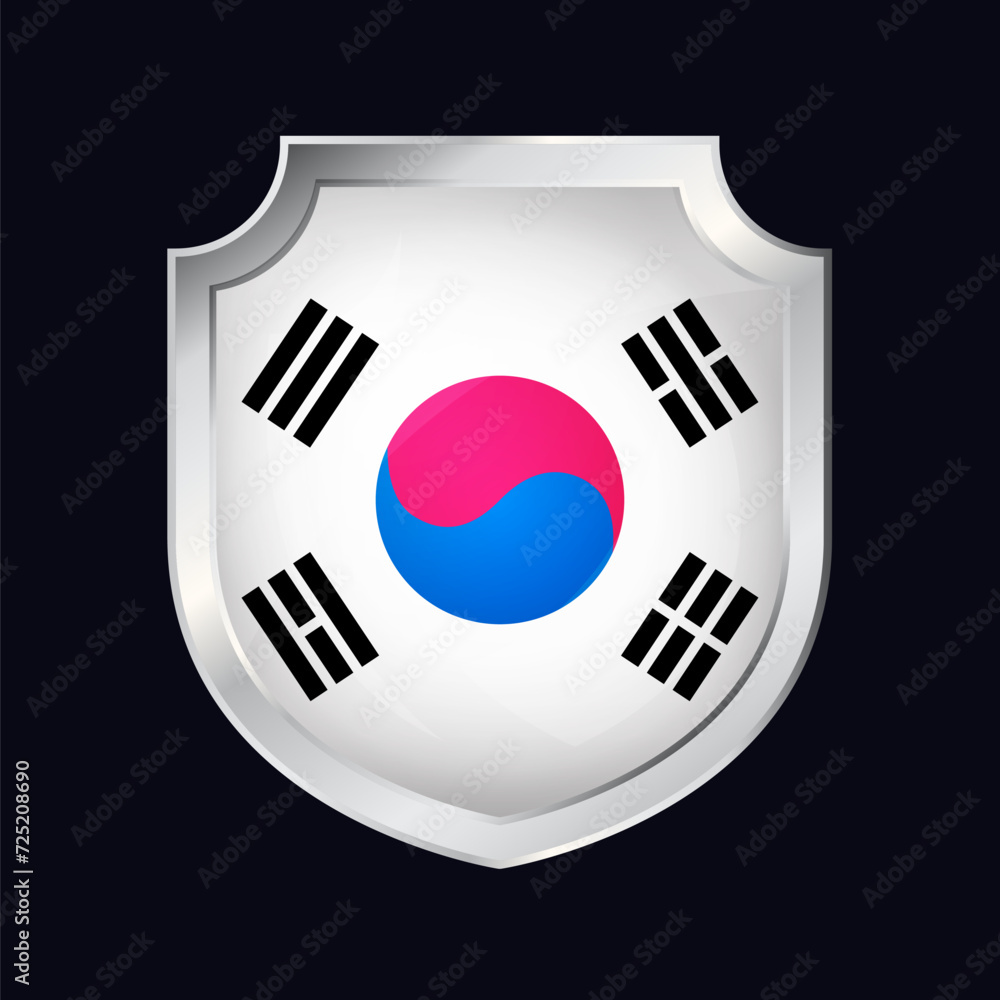 South Korea Silver Shield Flag Icon South Korea Silver Shield Flag Icon