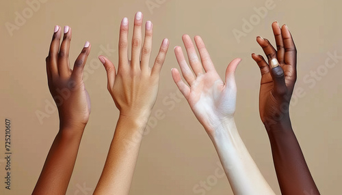 Display of hands with different skin tones, generative ai