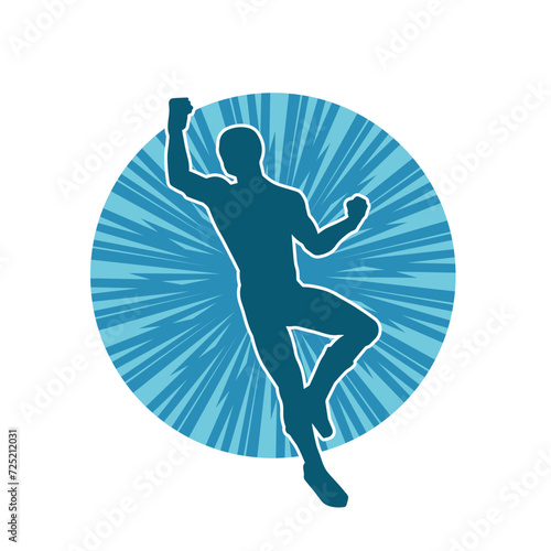 Silhouette of a sporty man in running pose. Silhouette of a male run pose. © anom_t