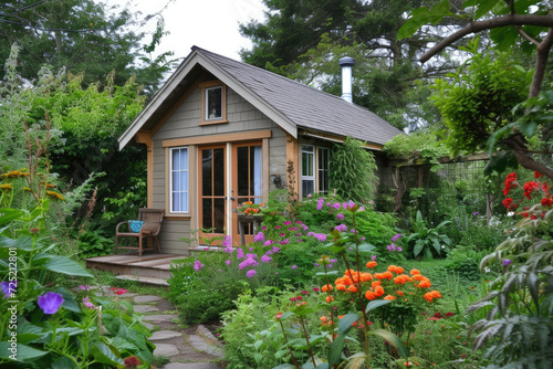tiny home, aka ADU or little house with a big flower garden photo