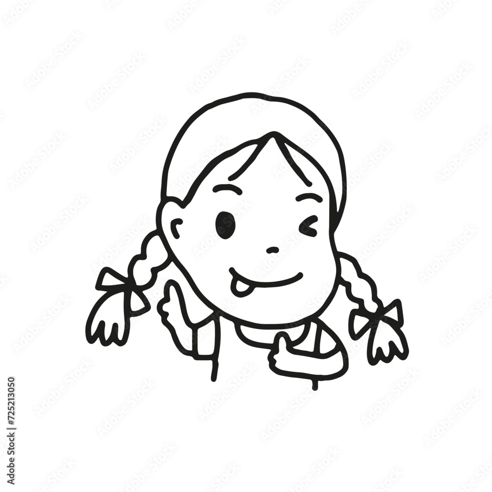 Girl sticking tongue, outline vector illustration Girl sticking tongue, outline vector illustration