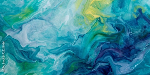 Swirling storm of vibrant colors, blending blues and greens in an abstract, fluid pattern