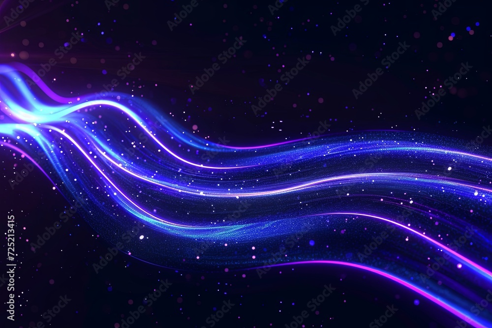 Fototapeta premium Abstract background with blue glowing wavy lines 