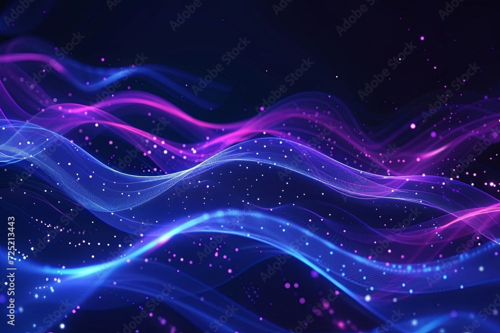 Fototapeta premium Abstract background with blue glowing wavy lines w