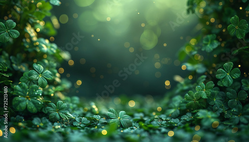 Abstract Bokeh background frame, in the style of St Patricks Day clovers, vector illustration, generative ai