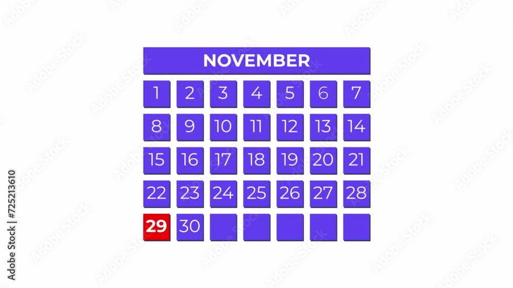 29th November calendar icon animation. Alpha matte with transparent background 4K resolution. 29th November calendar icon animation. Alpha matte with transparent background 4K resolution.