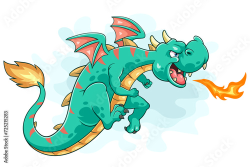 Cartoon dragon posing by spitting fire