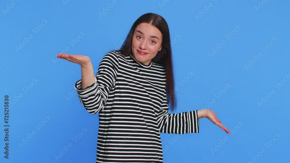 Woman raising hands asking what why reason of failure, demonstrating ...