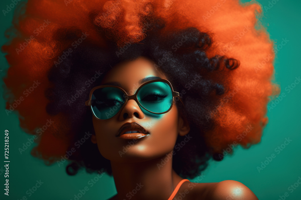 Summer Glamour, A vibrant portrait showcasing a woman with stylish sunglasses, bold makeup, and a retro-inspired hairstyle, exuding beauty and confidence in colorful carnival vibes Summer Glamour, A vibrant portrait showcasing a woman with stylish sunglasses, bold makeup, and a retro-inspired hairstyle, exuding beauty and confidence in colorful carnival vibes
