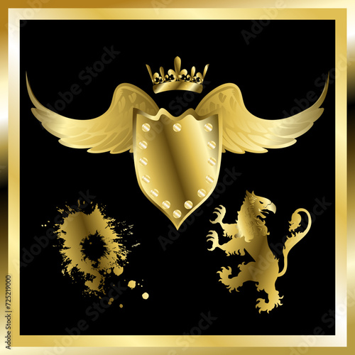 golden luxury coat of arms shield tattoo pack collection crest set in vector format photo