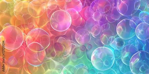 Abstract bubble patterns, with translucent spheres overlapping in a sea of rainbow tints 