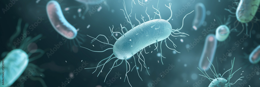 3D rendering of various bacteria cells in a microscopic view, illustrating the concept of microbiology or infectious diseases 3D rendering of various bacteria cells in a microscopic view, illustrating the concept of microbiology or infectious diseases