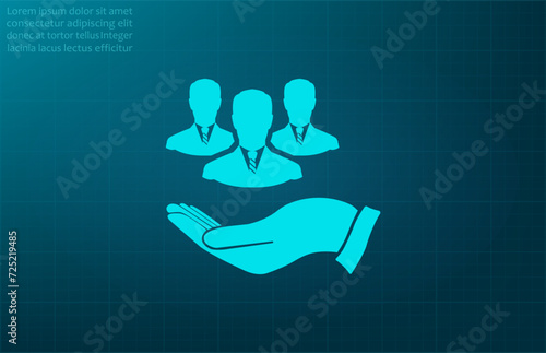 Business group, leader avatar graph symbol. Vector illustration on blue background. Eps 10.