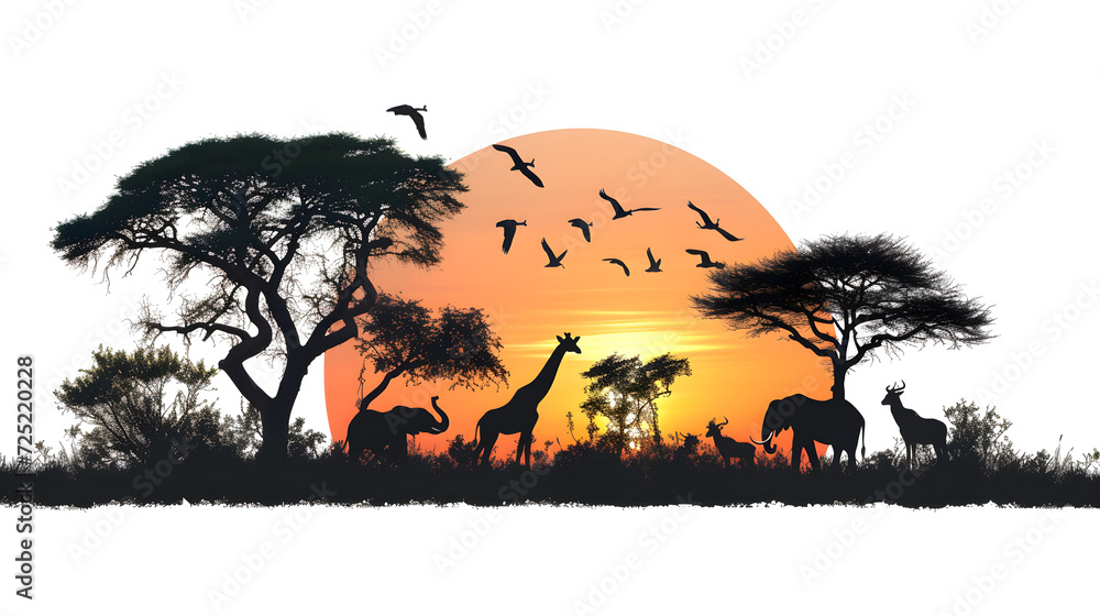 Wildlife Silhouette on isolated Background, Jungle Life, International Wildlife Day, World Animals Day, Generative Ai