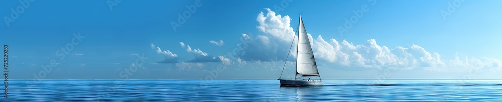 Sailboat sailing on the blue ocean in blue skies