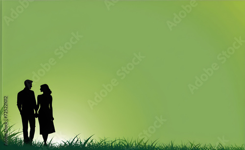 Couple silhouette. soft green background with copy space. Generative AI