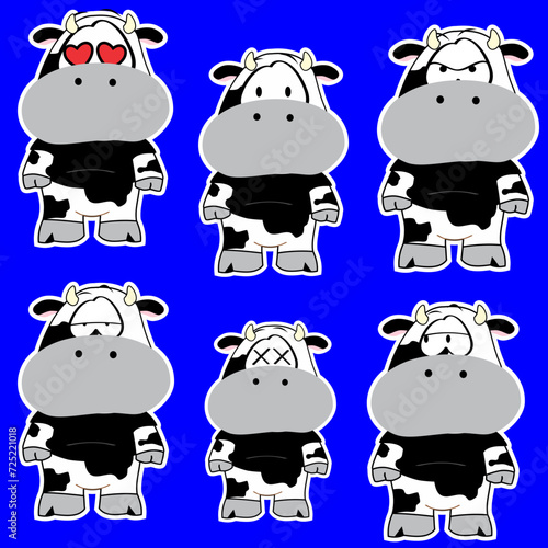 funny chibi cow child cartoon expressions collection set pack in vector format