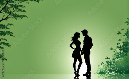 Couple silhouette. soft green background with copy space. Generative AI