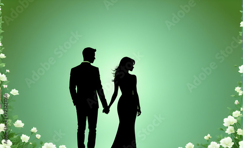 Couple silhouette. soft green background with copy space. Generative AI